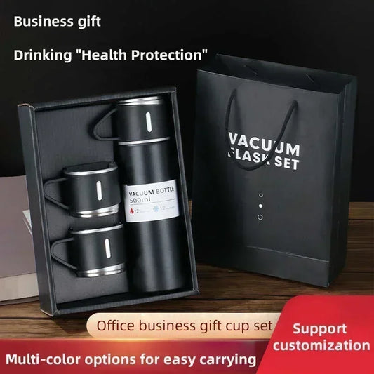 One Cup Three-lidded Thermos Cup Gift Box Set 304 Stainless Steel Business Gift Cup Christmas Gift for Family Ice Water Bottle